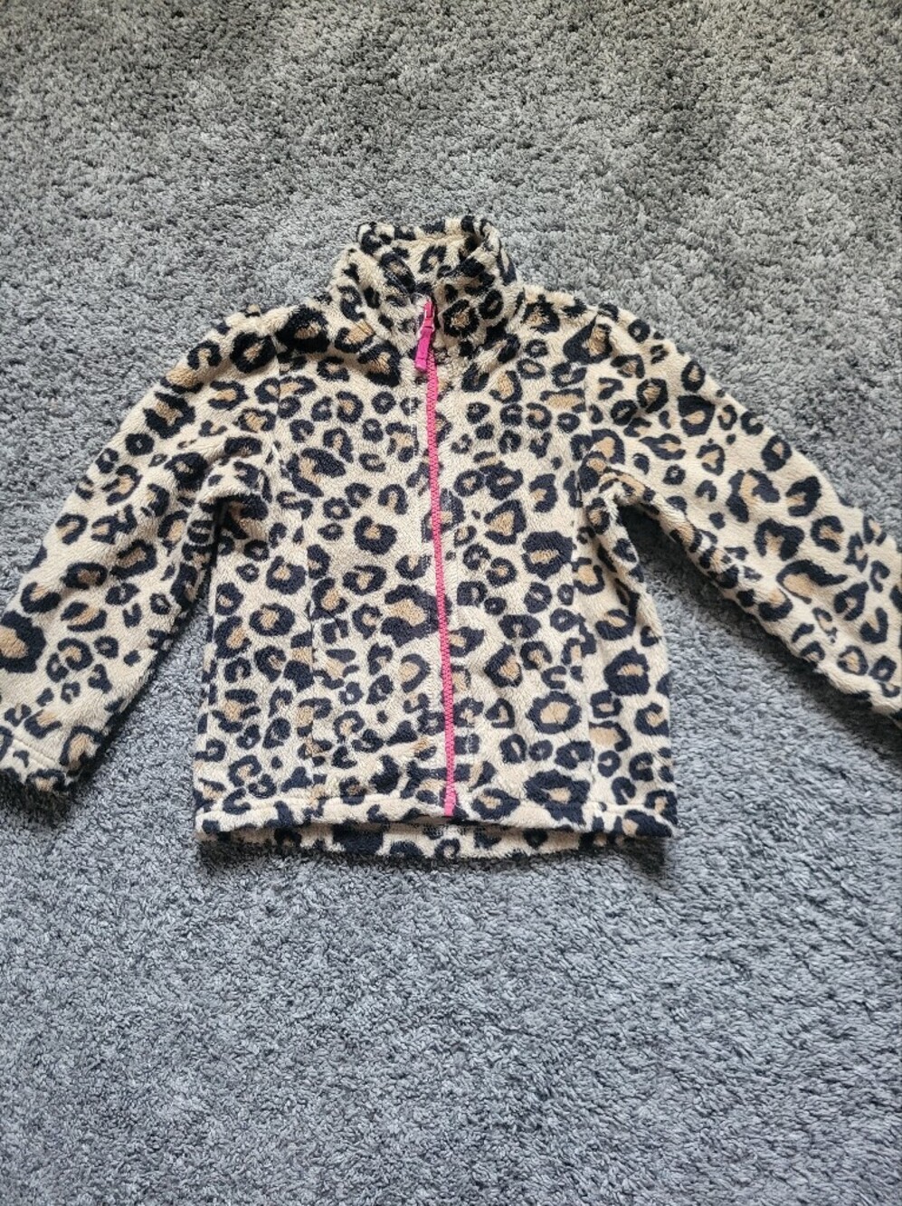 The Children Place Place Girls' Leopard Sherpa Jacket with Pink Zipper Size 4T